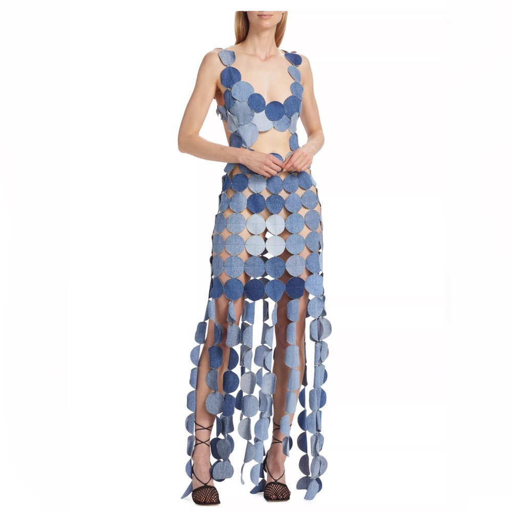 A.W.A.K.E MODE Upcycled Denim Circle-Fringe Maxi Dress 38 4 $1415